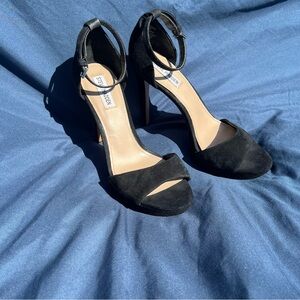 Steve Madden Sarah platform black suede stiletto heel size 9.5 strap peep toe